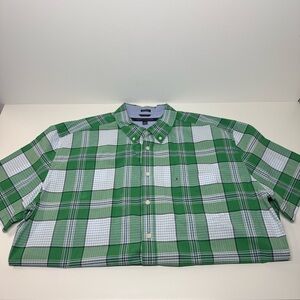 Tommy Hilfiger Green and White Plaid Shirt